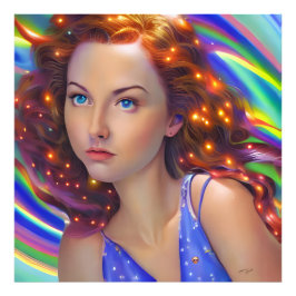 Foto Chica soñado con luces arcoiris