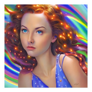 Foto Chica soñado con luces arcoiris