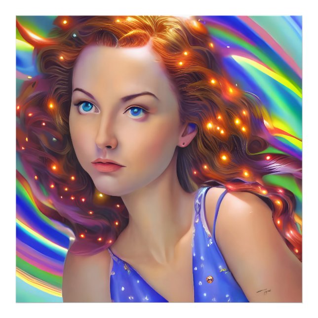 Foto Chica soñado con luces arcoiris (Frente)