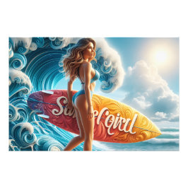 Foto Chica surfista segura caminando por las olas de la