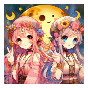 Foto Chicas de la Luna Hippie, Chica anime, dan un sign