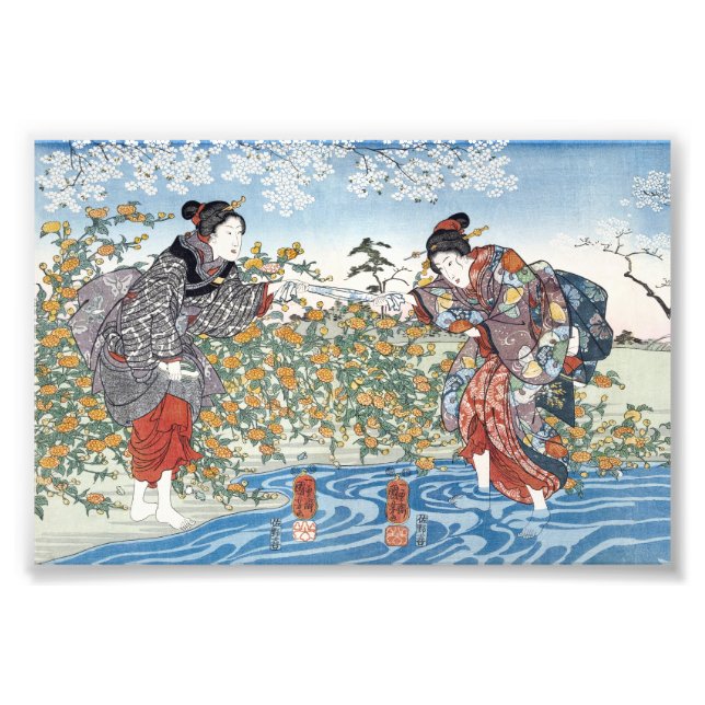 Foto Chicas japoneses por el río Ide Tama (Frente)