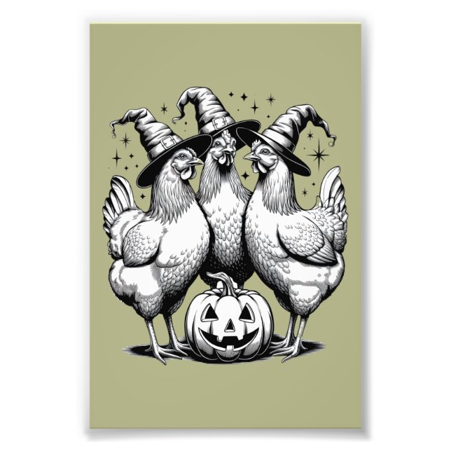 Foto Chicken Witts Funny Halloween Vintage Witch (Frente)