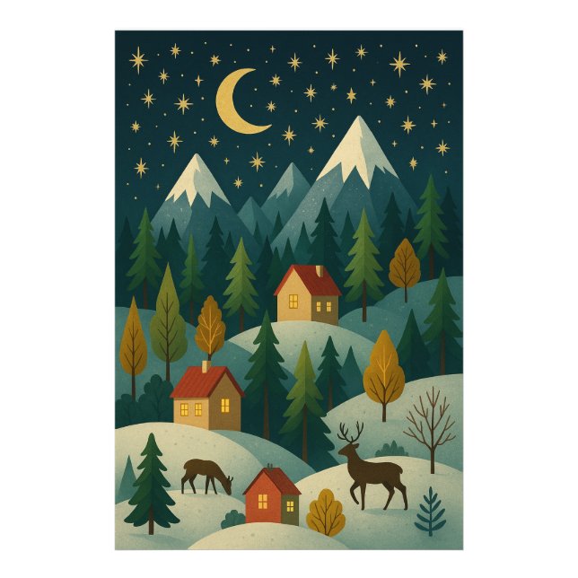 Foto Christmas Night Mountain Village Art Photo Paper (Frente)