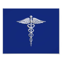 Chrome como Caduceus Símbolo médico Navy Deco azul
