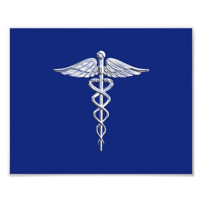 Foto Chrome como Caduceus Símbolo médico Navy Deco azul (Frente)