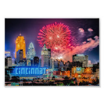 Cincinnati Skyline - Impresión de fuegos artificia