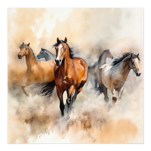 Foto “Cinco Mustangs Salvajes” Acuarela Occidental Polv (Frente)