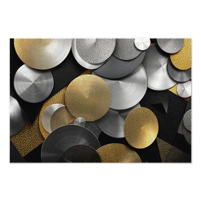 Foto Círculos geométricos modernos en oro y plata (Frente)