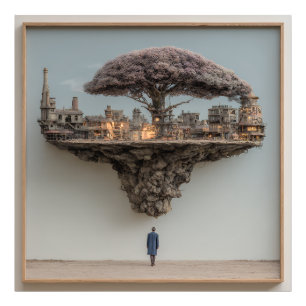Foto Ciudad en ruinas flotante árbol en flor surrealist