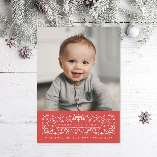 Foto clásica de Feliz Navidad con hojas de acebo (Subido por el creador)