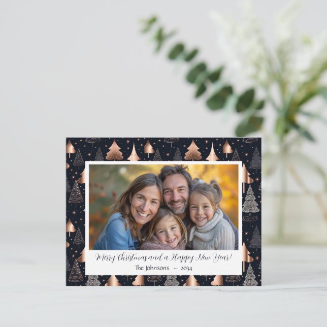 Foto clásica de oro y árbol de Navidad negro (Anverso de pie)