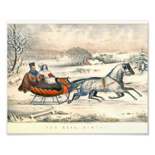 Foto Clásico Paseo en Trineo 1853 Currier Ives Camino I