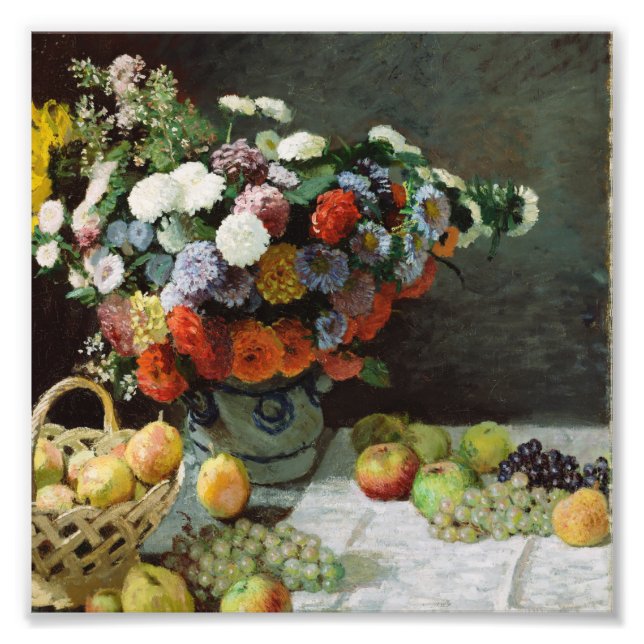 Foto Claude Monet - Bodegón con flores y frutas (Frente)