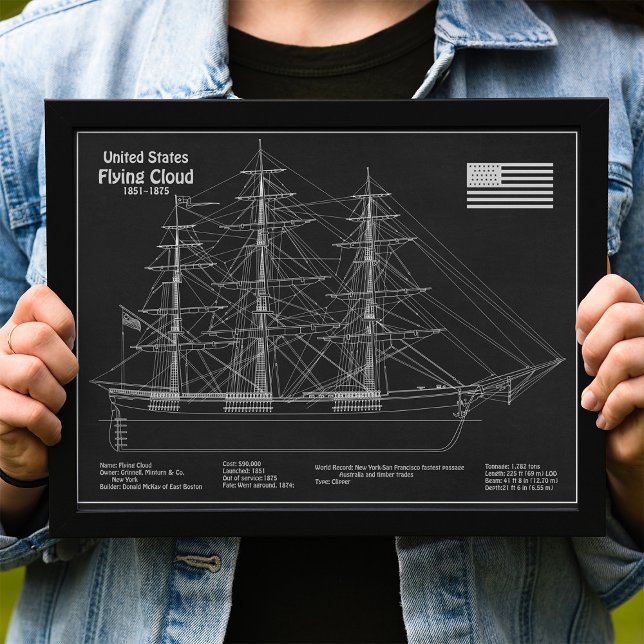 Foto Clipper Ship Flying Cloud - Blueprint PD (Clipper Ship Flying Cloud - Blueprint PD. Photo Print)