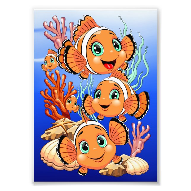 Foto Clown fish Cartoon cute Family Underwater (Frente)