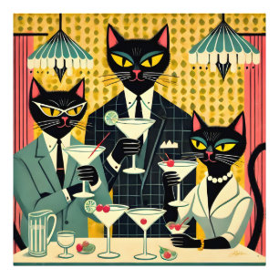 Foto Club de Martini de Gato Negro Retro Futurista
