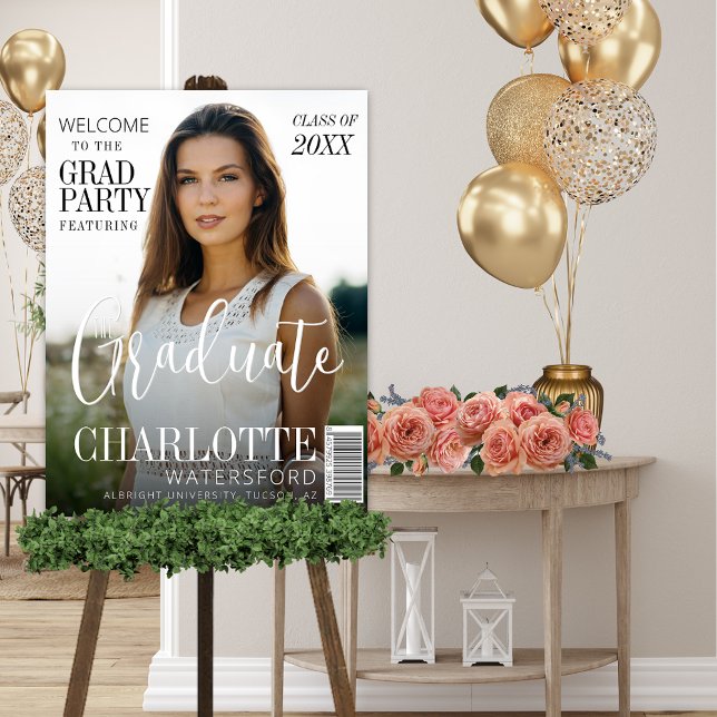Foto Cobertura elegante de la revista The Graduate Clas (Custom photo graduation party welcome sign with magazine cover theme the graduate class of year)