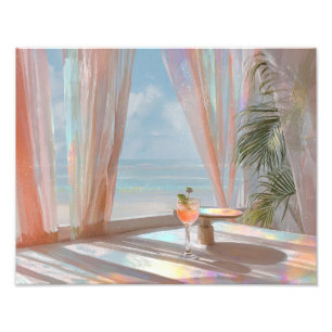 Foto Cóctel de ensueño en la playa pastel con vista al
