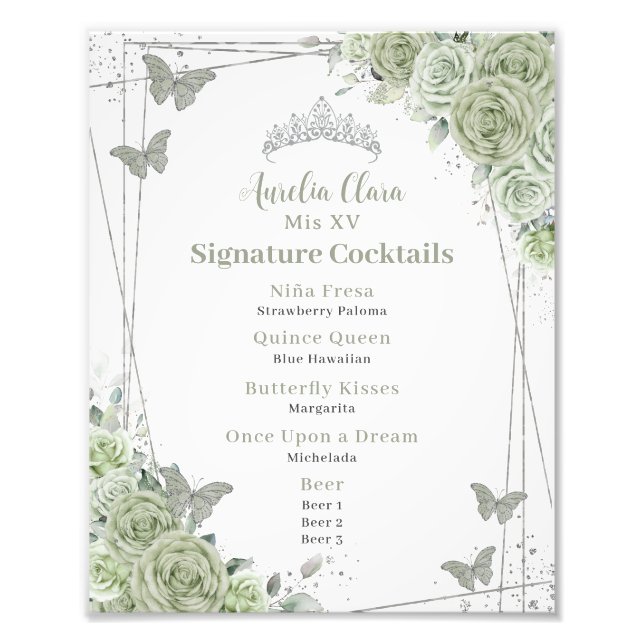 Foto Cócteles de la firma de la Quinceanera floral verd (Frente)