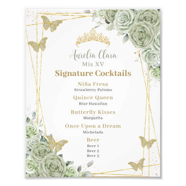Foto Cócteles de la firma de la Quinceanera floral verd (Frente)