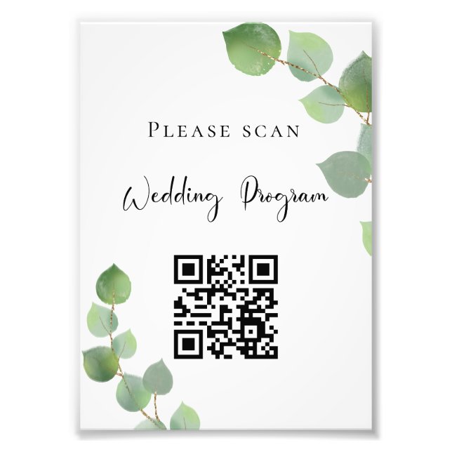 Foto Código QR del programa de boda eucalipto verde (Frente)