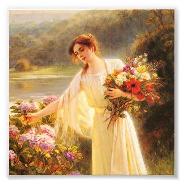 Foto coleccionando flores, hermosa dama de Albert Lynch (Frente)