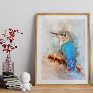 Foto Colibrí de acuarela vibrante en una rama