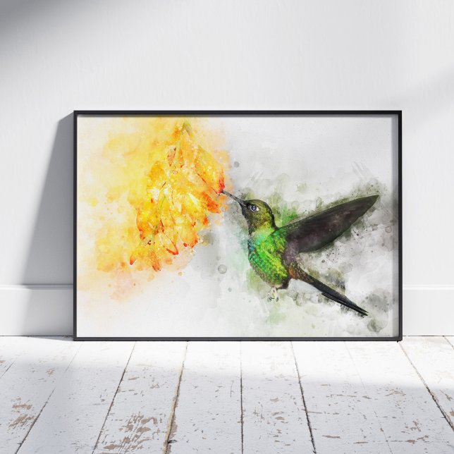 Foto Colibrí volando con flor acuarela - 02 (Subido por el creador)