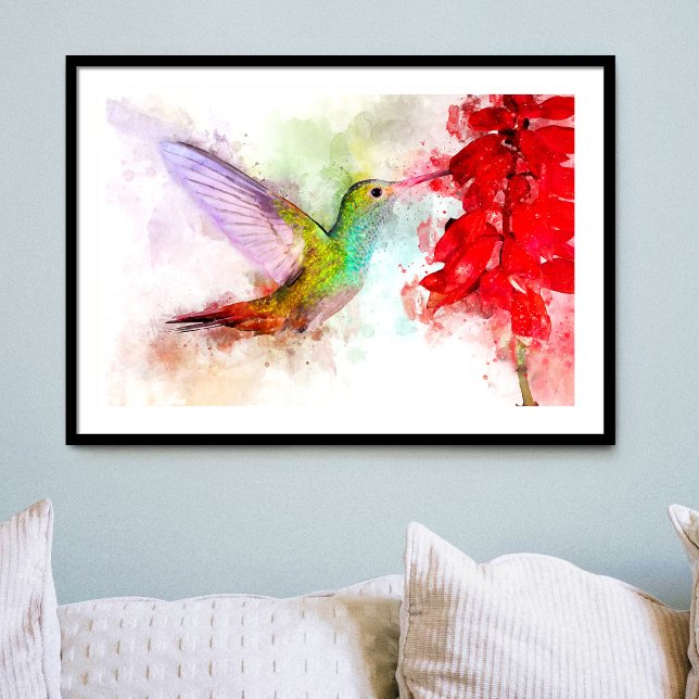 Foto Colibrí volando con flor acuarela - 03 (Subido por el creador)