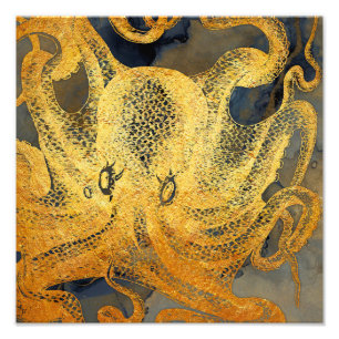 Foto Color de agua del pulpo negro azul de oro vintage