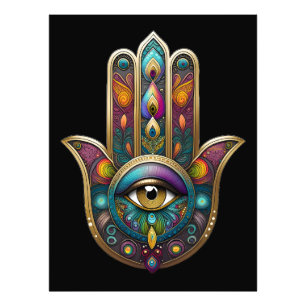 Foto Colores de pavo real Hamsa con tercer ojo de oro