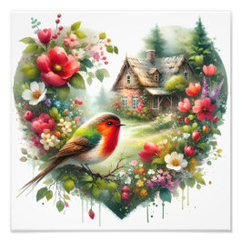 Foto Colorful Bird and Floral Cottage Watercolor