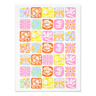 Foto Colorido Tile Floral Botánico Folk Whimsical