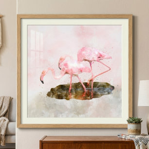 Foto Compañerismo de Flamingos Rosas en Arte de Acuarel