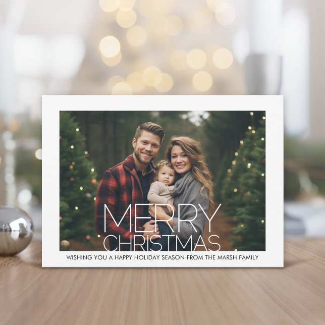 Foto con borde blanco - Patrón retro de Navidad (Modern and Minimal Christmas Greeting Card)