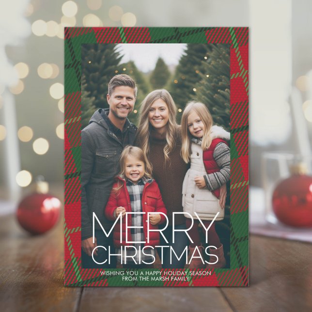 Foto con enorme Plaid Rojo Verde NAVIDAD FELIZ (Modern Holiday Greeting with Photo)