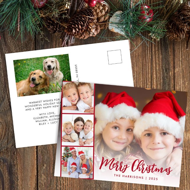 Foto con guión rojo de Feliz Navidad (Share the love and warmth of the holiday season with this personalized photo Christmas postcard)