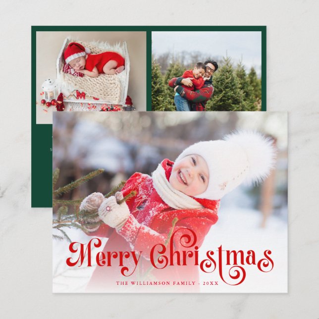 Foto con letra roja elegante de Feliz Navidad (Anverso / Reverso)