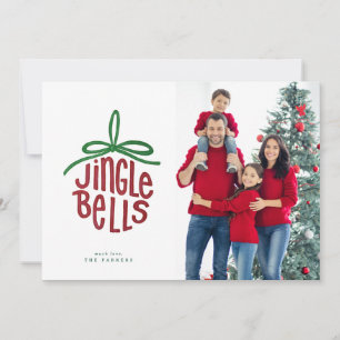 Foto con letras a mano, adorno de Jingle Bells pin