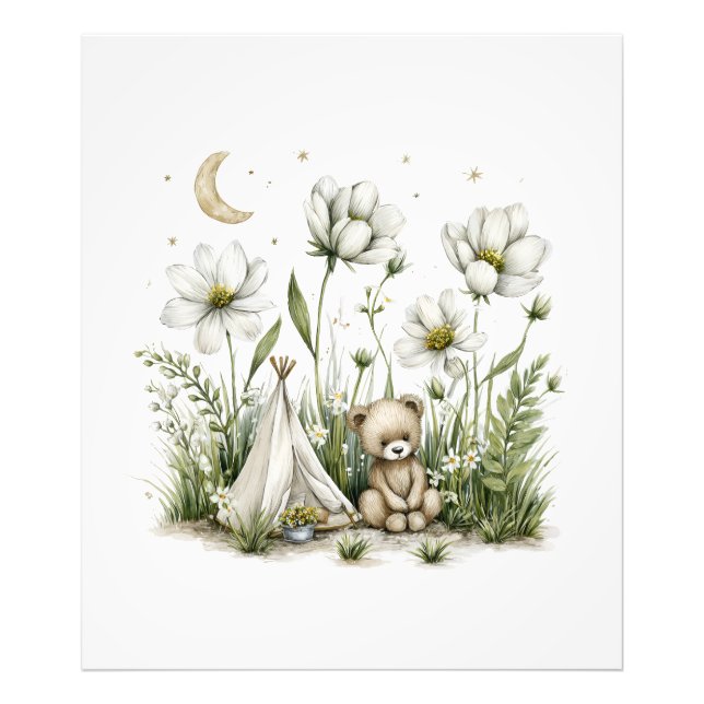 Foto Conejito adorable de acuarela con luna y estrellas (Frente)