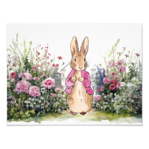 Foto Conejo clásico chaqueta rosa en su jardín