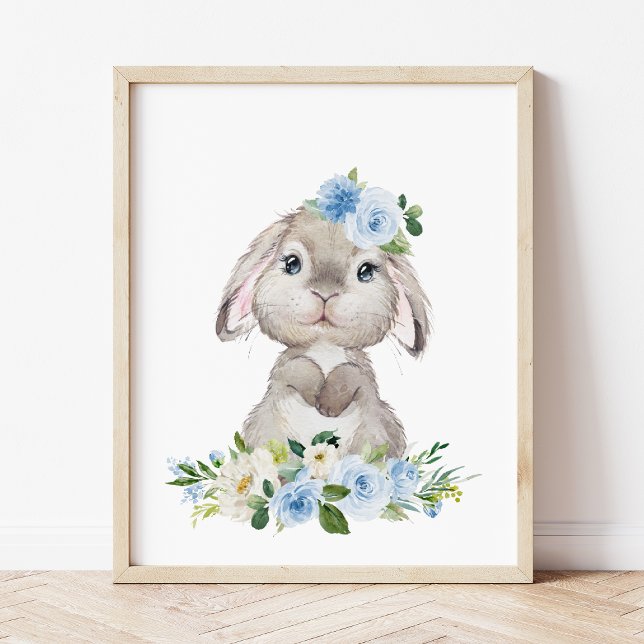Foto Conejo, conejo, flores azules, niñera (Subido por el creador)