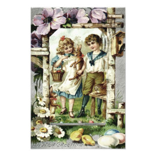 Foto Conejo de Pascua niños victorianos huevo pollito p