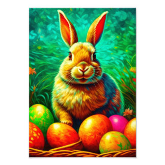 Foto Conejo de Pascua pintado con huevos