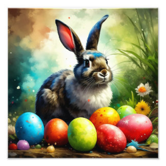 Foto Conejo de Pascua pintado con huevos