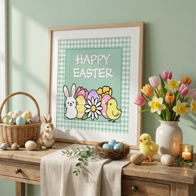 Foto Conejo de Pascua Pollito Huevos Gingham Verde (Subido por el creador)