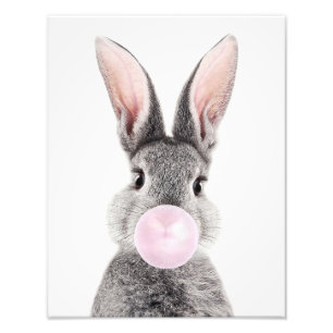 Foto Conejo gris soplando chicle rosa
