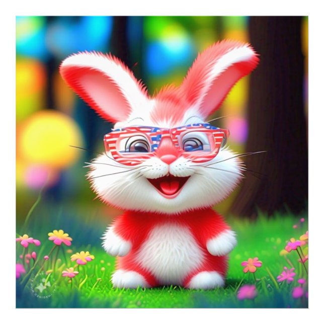 Foto Conejo Rojo con Gafas Americanas Dibujo-44244 (Frente)