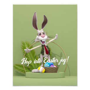 Foto Conejo Toon de pie cerca de huevos de Pascua